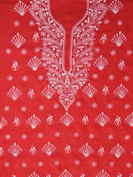 Load image into Gallery viewer, Seva Chikan Hand Embroidered Red Cotton Lucknowi Chikankari Unstitched Suit Piece-SCL13052
