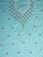 Load image into Gallery viewer, Seva Chikan Hand Embroidered Sea Green Terivoil Cotton Lucknowi Chikankari Unstitched Suit Piece-SCL13013