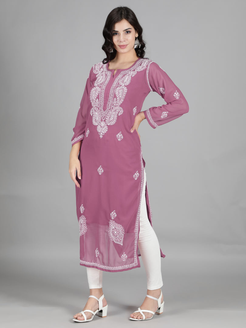 Seva Chikan Hand Embroidered  Georgette Lucknowi Chikankari kurta with Slip