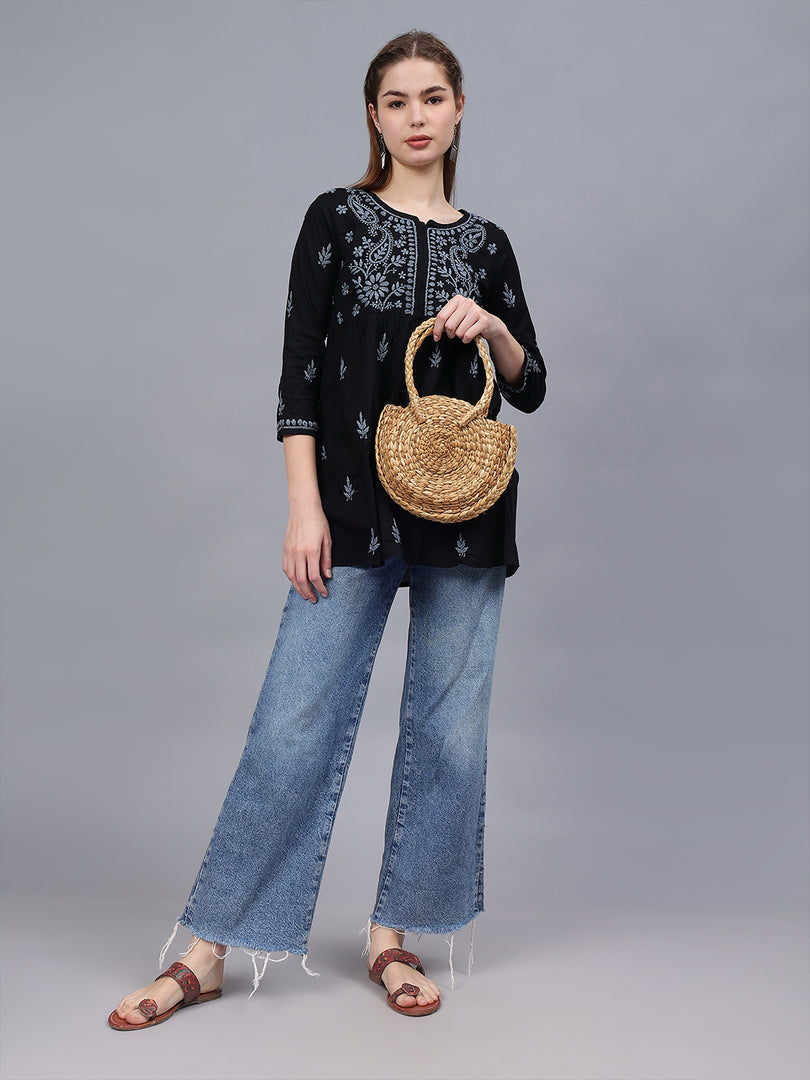Seva Chikan Hand Embroidered Cotton Lucknowi Chikan Top
