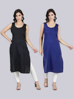 Load image into Gallery viewer, Seva Chikan Cotton Long Slips Combo of Black (Pack of 2)
