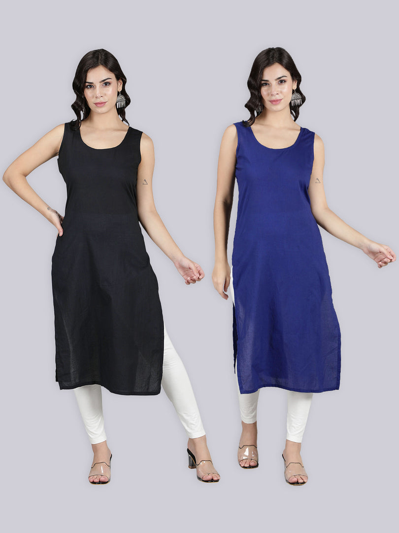Seva Chikan Cotton Long Slips Combo of Black (Pack of 2)