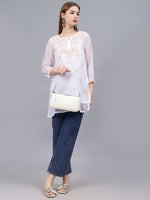 Load image into Gallery viewer, Seva Chikan Hand Embroidered Georgette Lucknowi Chikankari Top With Slip