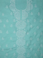 Load image into Gallery viewer, Seva Chikan Hand Embroidered Sea Green Terivoil Cotton Lucknowi Chikankari Unstitched Suit Piece-SCL13023