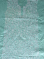 Load image into Gallery viewer, Seva Chikan Hand Embroidered Sea Green Terivoil Cotton Lucknowi Chikankari Unstitched Suit Piece-SCL13020