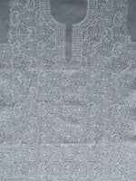 Load image into Gallery viewer, Seva Chikan Hand Embroidered Grey Terivoil Cotton Lucknowi Chikankari Unstitched Suit Piece-SCL13021