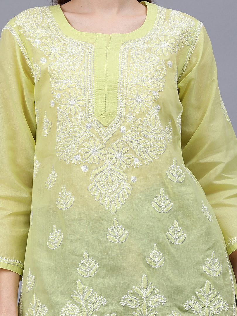 Seva Chikan Hand Embroidered Terivoil Cotton Lucknowi Chikan Top