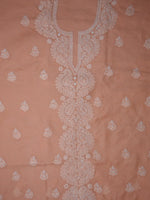 Load image into Gallery viewer, Seva Chikan Hand Embroidered Appricot Peach Terivoil Cotton Lucknowi Chikankari Unstitched Suit Piece-SCL13025