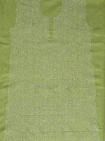 Load image into Gallery viewer, Seva Chikan Hand Embroidered Green Terivoil Cotton Lucknowi Chikankari Unstitched Suit Piece-SCL13019