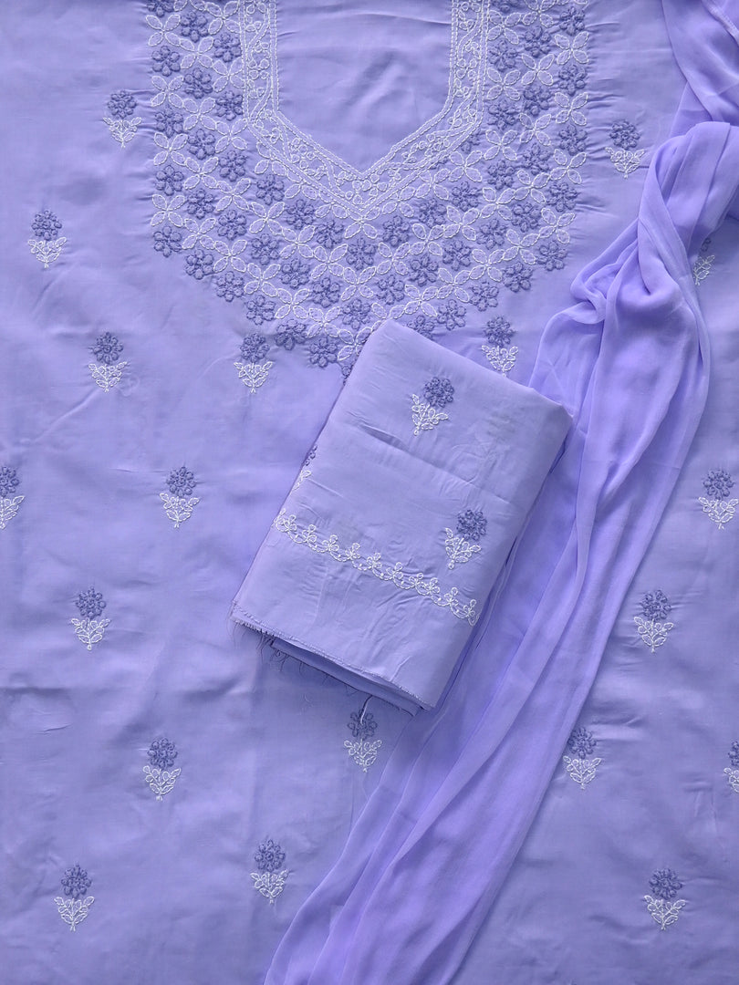 Seva Chikan Hand Embroidered Mauve Cotton Lucknowi Chikankari Unstitched Suit Piece-SCL13014