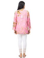 Load image into Gallery viewer, Seva Chikan Hand Embroidered Pink Rayon Lucknowi Chikankari Short Top-SCL2017