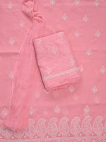 Load image into Gallery viewer, Seva Chikan Hand Embroidered Peach Terivoil Cotton Lucknowi Chikankari Unstitched Suit Piece-SCL13031
