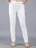 Load image into Gallery viewer, Seva Chikan Hand Embroidered White Lycra Lucknawi Chikankari Pant-SCL11018