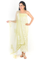 Load image into Gallery viewer, Seva Chikan Hand Embroidered Lemon Cotton Lucknowi Chikankari Unstitched Suit Piece-SCL1653