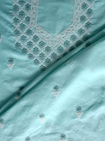 Load image into Gallery viewer, Seva Chikan Hand Embroidered Sea Green Terivoil Cotton Lucknowi Chikankari Unstitched Suit Piece-SCL13013