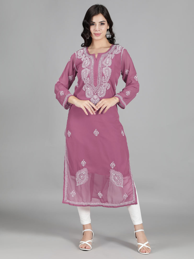 Seva Chikan Hand Embroidered  Georgette Lucknowi Chikankari kurta with Slip