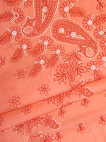 Load image into Gallery viewer, Seva Chikan Hand Embroidered Peach Terivoil Cotton Lucknowi Chikankari Unstitched Suit Piece-SCL13005