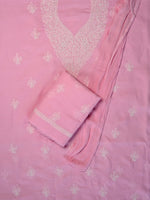 Load image into Gallery viewer, Seva Chikan Hand Embroidered Pink Terivoil Cotton Lucknowi Chikankari Unstitched Suit Piece-SCL13042