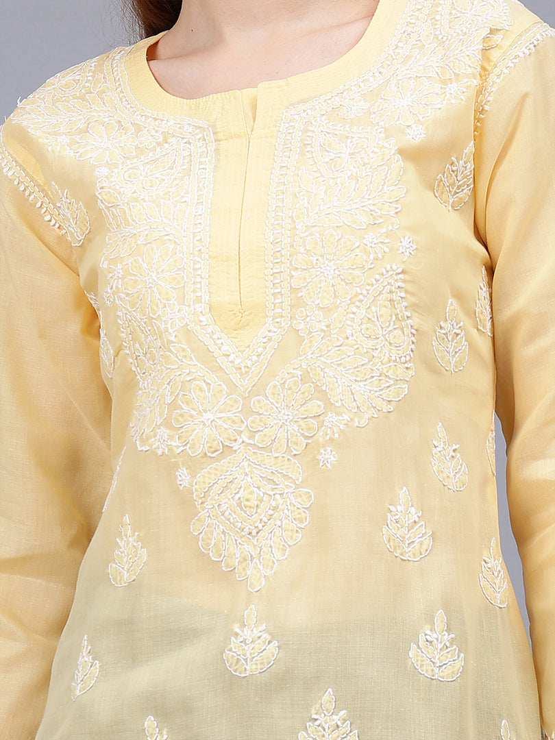 Seva Chikan Hand Embroidered Terivoil Cotton Lucknowi Chikan Top