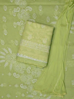 Load image into Gallery viewer, Seva Chikan Hand Embroidered Green Terivoil Cotton Lucknowi Chikankari Unstitched Suit Piece-SCL13010