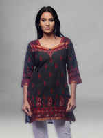 Load image into Gallery viewer, Seva Chikan Hand Embroidered Black Cotton Lucknowi Chikan Short Top-SCL0306