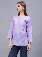 Load image into Gallery viewer, Seva Chikan Hand Embroidered Terivoil Cotton Lucknowi Chikan Top