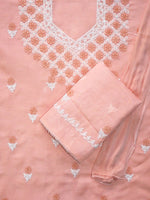 Load image into Gallery viewer, Seva Chikan Hand Embroidered Peach Terivoil Cotton Lucknowi Chikankari Unstitched Suit Piece-SCL13038