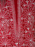 Load image into Gallery viewer, Seva Chikan Hand Embroidered Red Georgette Lucknowi Chikankari Unstitched Suit Piece-SCL1622