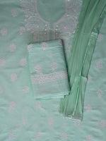 Load image into Gallery viewer, Seva Chikan Hand Embroidered Sage Green Cotton Lucknowi Chikankari Unstitched Suit Piece-SCL13080