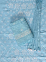 Load image into Gallery viewer, Seva Chikan Hand Embroidered Blue Cotton Lucknowi Chikankari Unstitched Suit Piece-SCL13084
