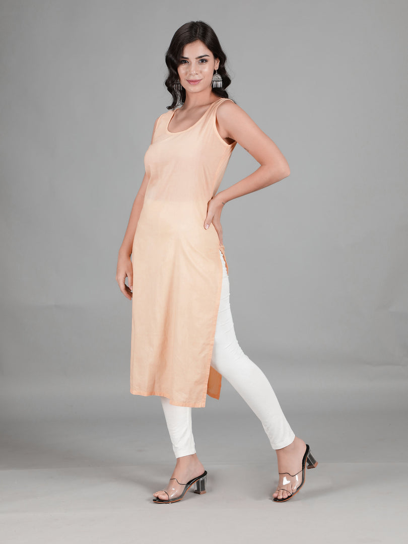 Seva Chikan Cotton Long Slips Combo of White (Pack of 2)