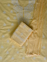 Load image into Gallery viewer, Seva Chikan Hand Embroidered Yellow Cotton Lucknowi Chikankari Unstitched Suit Piece-SCL13083