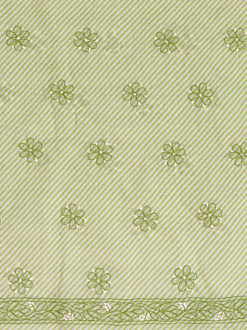 Seva Chikan Hand Embroidered Green Terivoil Cotton Lucknowi Chikankari Unstitched Suit Piece-SCL13001