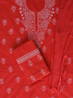 Load image into Gallery viewer, Seva Chikan Hand Embroidered Red Cotton Lucknowi Chikankari Unstitched Suit Piece-SCL13055