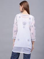 Load image into Gallery viewer, Seva Chikan Hand Embroidered Georgette Lucknowi Chikankari Top With Slip