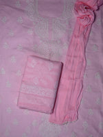 Load image into Gallery viewer, Seva Chikan Hand Embroidered Pink Terivoil Cotton Lucknowi Chikankari Unstitched Suit Piece-SCL13022