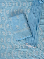 Load image into Gallery viewer, Seva Chikan Hand Embroidered Blue Cotton Lucknowi Chikankari Unstitched Suit Piece-SCL13094