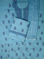 Load image into Gallery viewer, Seva Chikan Hand Embroidered Blue Cotton Lucknowi Chikankari Unstitched Suit Piece-SCL13104