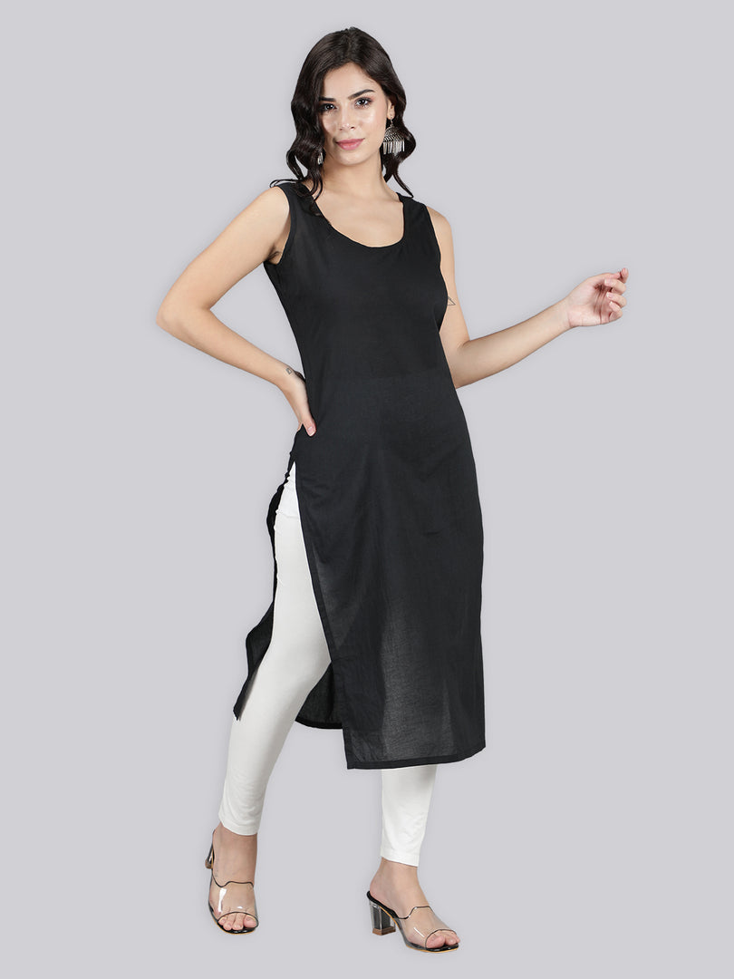 Seva Chikan Cotton Long Slips Combo of Black (Pack of 2)
