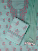 Load image into Gallery viewer, Seva Chikan Hand Embroidered Sea Green Cotton Lucknowi Chikankari Unstitched Suit Piece-SCL13108
