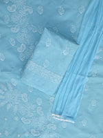Load image into Gallery viewer, Seva Chikan Hand Embroidered Blue Terivoil Cotton Lucknowi Chikankari Unstitched Suit Piece-SCL13008