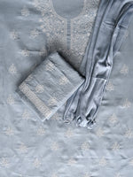 Load image into Gallery viewer, Seva Chikan Hand Embroidered Grey Cotton Lucknowi Chikankari Unstitched Suit Piece-SCL13064