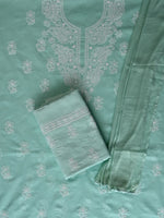Load image into Gallery viewer, Seva Chikan Hand Embroidered Sea Green Cotton Lucknowi Chikankari Unstitched Suit Piece-SCL13057