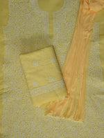 Load image into Gallery viewer, Seva Chikan Hand Embroidered Yellow Terivoil Cotton Lucknowi Chikankari Unstitched Suit Piece-SCL13018