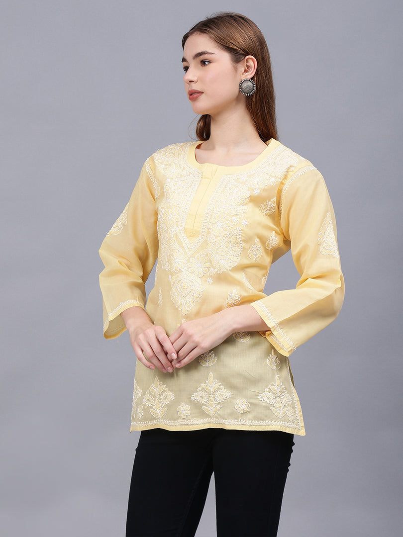 Seva Chikan Hand Embroidered Terivoil Cotton Lucknowi Chikan Top