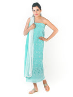 Load image into Gallery viewer, Seva Chikan Hand Embroidered Turquoise Cotton Lucknowi Chikankari Unstitched Suit Piece-SCL1678