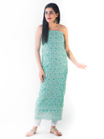 Load image into Gallery viewer, Seva Chikan Hand Embroidered Turquoise Georgette Lucknowi Chikankari Unstitched Suit Piece-SCL1609