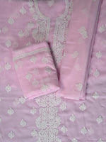 Load image into Gallery viewer, Seva Chikan Hand Embroidered Pink Georgette Lucknowi Chikankari Unstitched Suit Piece-SCL13119