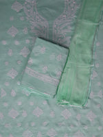 Load image into Gallery viewer, Seva Chikan Hand Embroidered Sea Green Cotton Lucknowi Chikankari Unstitched Suit Piece-SCL13054