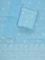 Load image into Gallery viewer, Seva Chikan Hand Embroidered Blue Terivoil Cotton Lucknowi Chikankari Unstitched Suit Piece-SCL13028